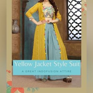 Yellow & Green Jacket Style Indowestern Outfit